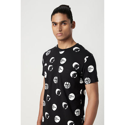 Genes Lecointe Hemant Regular Fit T-Shirt With All-Over Stamp Print