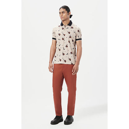 Genes Lecointe Hemant Regular Fit Polo T-Shirt With All-Over Fish Print