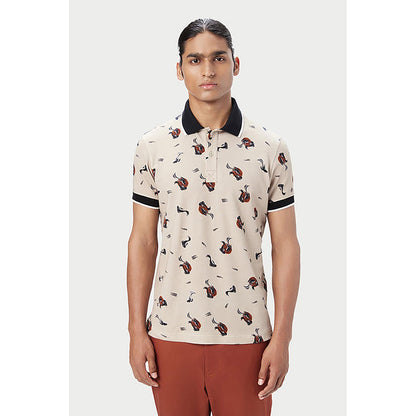 Genes Lecointe Hemant Regular Fit Polo T-Shirt With All-Over Fish Print