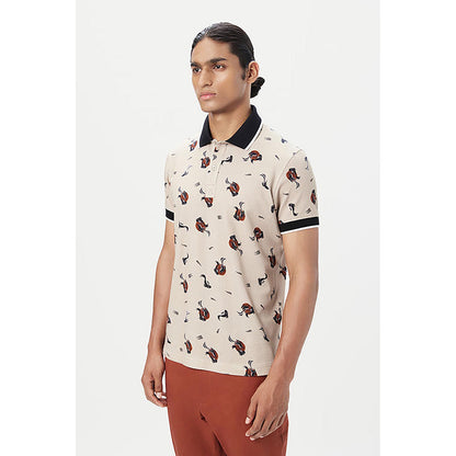 Genes Lecointe Hemant Regular Fit Polo T-Shirt With All-Over Fish Print