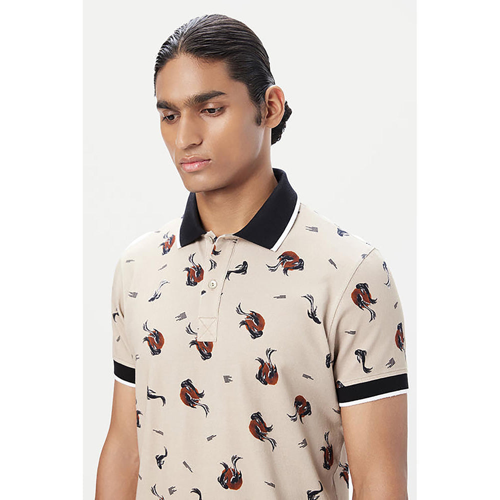 Genes Lecointe Hemant Regular Fit Polo T-Shirt With All-Over Fish Print