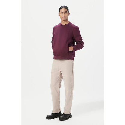 Genes Lecointe Hemant Classic Fit Sweatshirt With Brushed Logo Print Placement- Wine