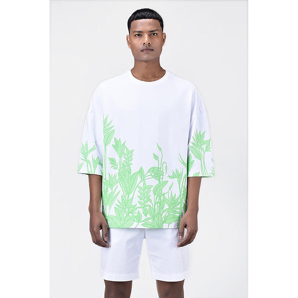 Genes Lecointe Hemant Oversized Crew Neck T-Shirt With Tropical Print