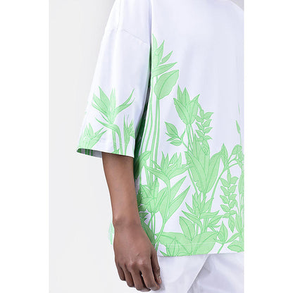 Genes Lecointe Hemant Oversized Crew Neck T-Shirt With Tropical Print