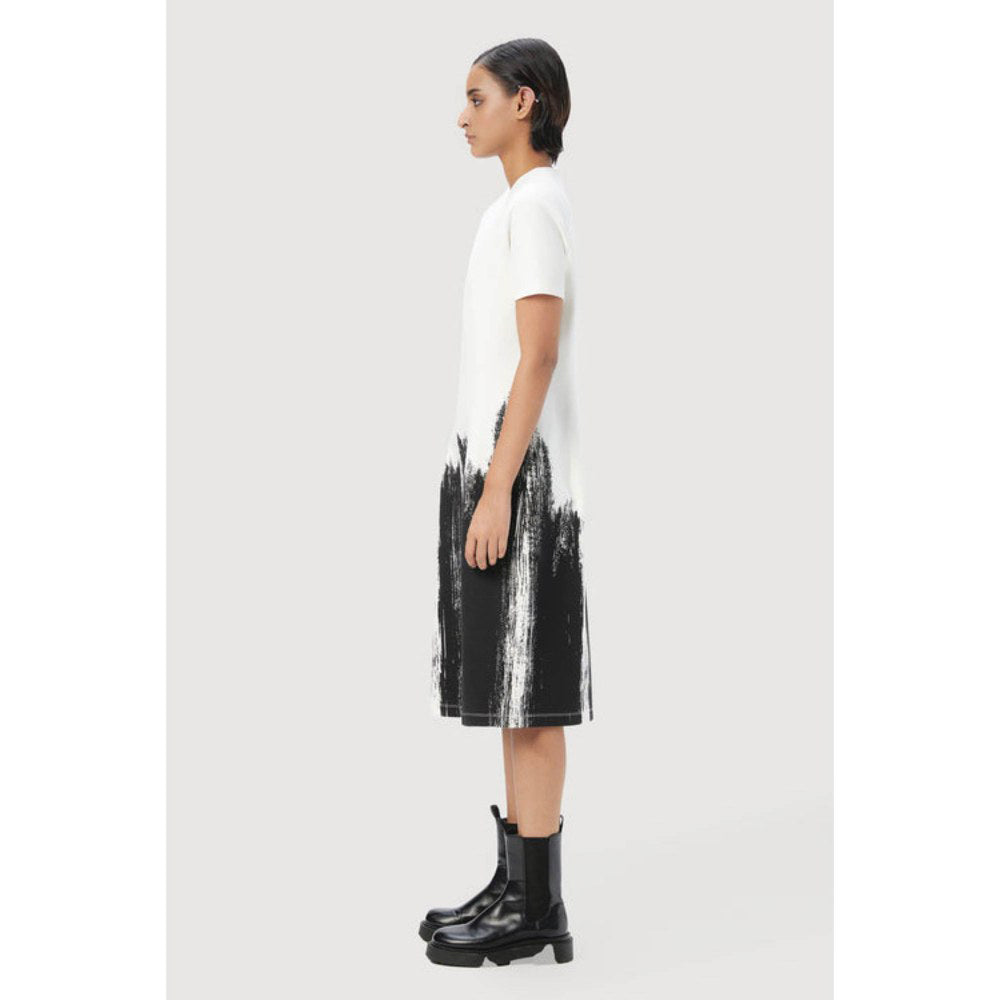 Genes Lecoanet Hemant Slim Fit Round Neck Dress With Brush Stroke Print
