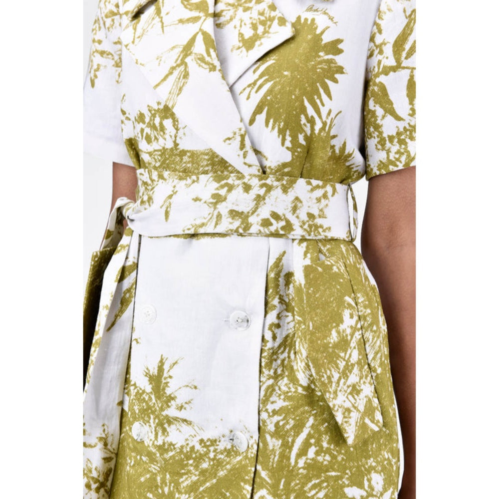 Genes Lecoanet Hemant Straight Fit Half Sleeve Coat Dress With Belt