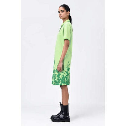 Genes Lecoanet Hemant Tropical Print Polo Dress With Contrast Tipping-Mint Green