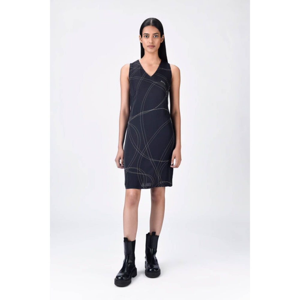 Genes Lecoanet Hemant Black A-Line Giza Cotton Poplin Dress With Embroidery
