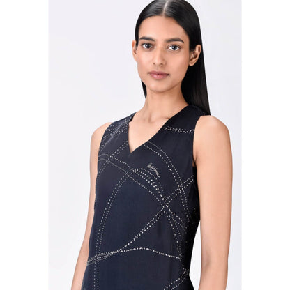 Genes Lecoanet Hemant Black A-Line Giza Cotton Poplin Dress With Embroidery