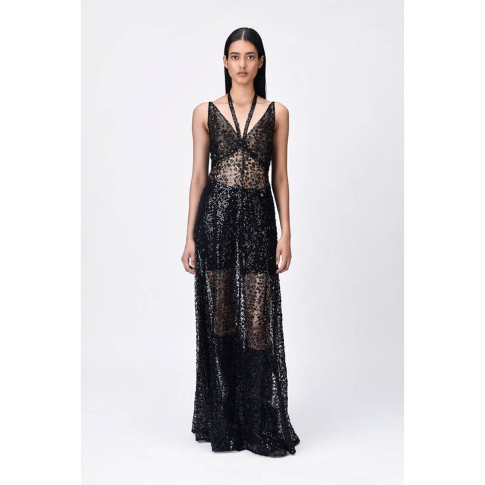 Genes Lecoanet Hemant Slim Fit Embroidered Tulle Floor-Length Gown