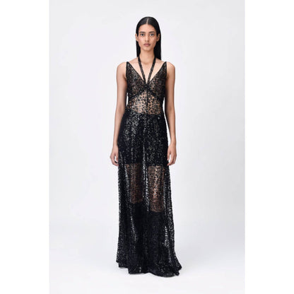 Genes Lecoanet Hemant Slim Fit Embroidered Tulle Floor-Length Gown
