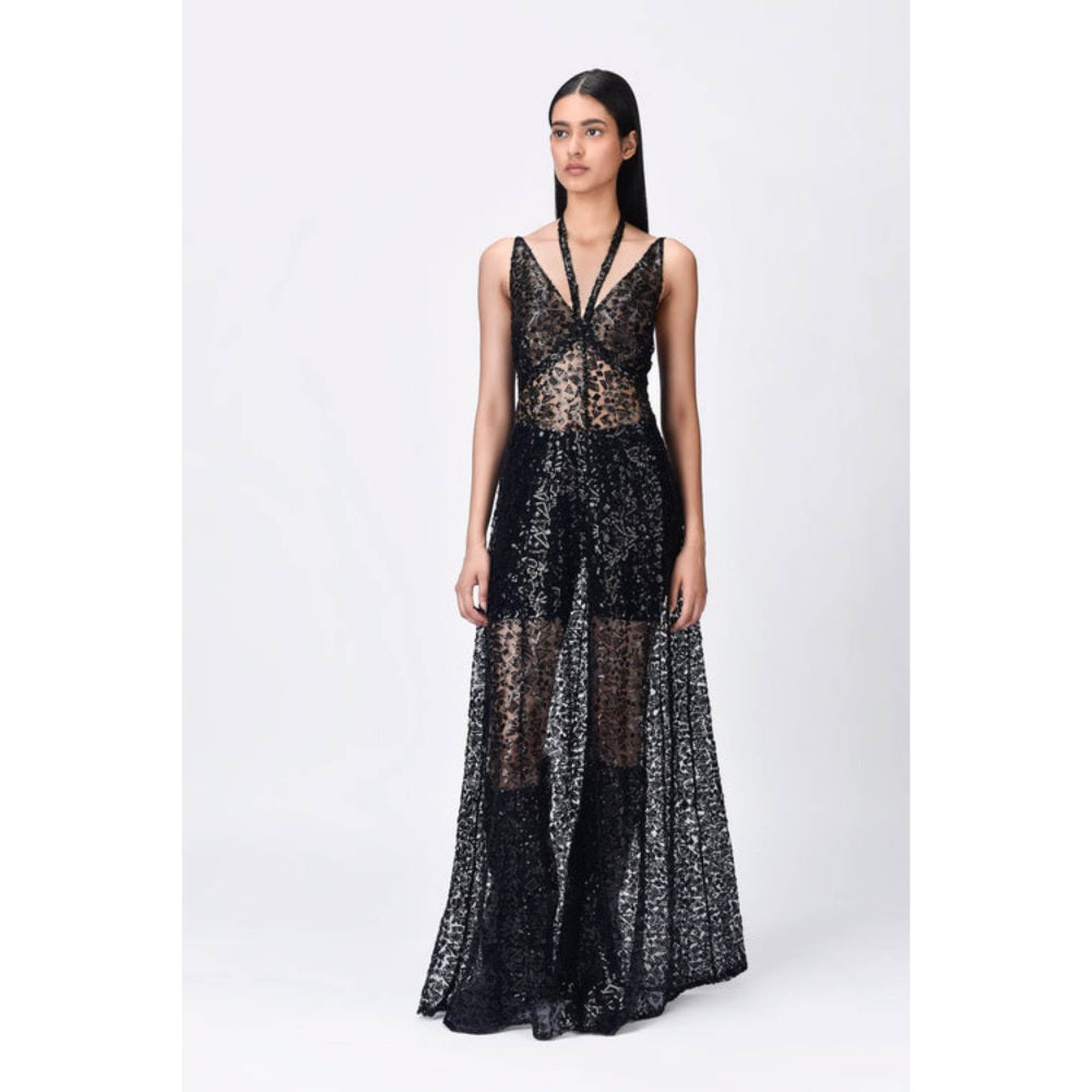 Genes Lecoanet Hemant Slim Fit Embroidered Tulle Floor-Length Gown