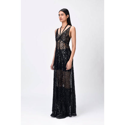 Genes Lecoanet Hemant Slim Fit Embroidered Tulle Floor-Length Gown