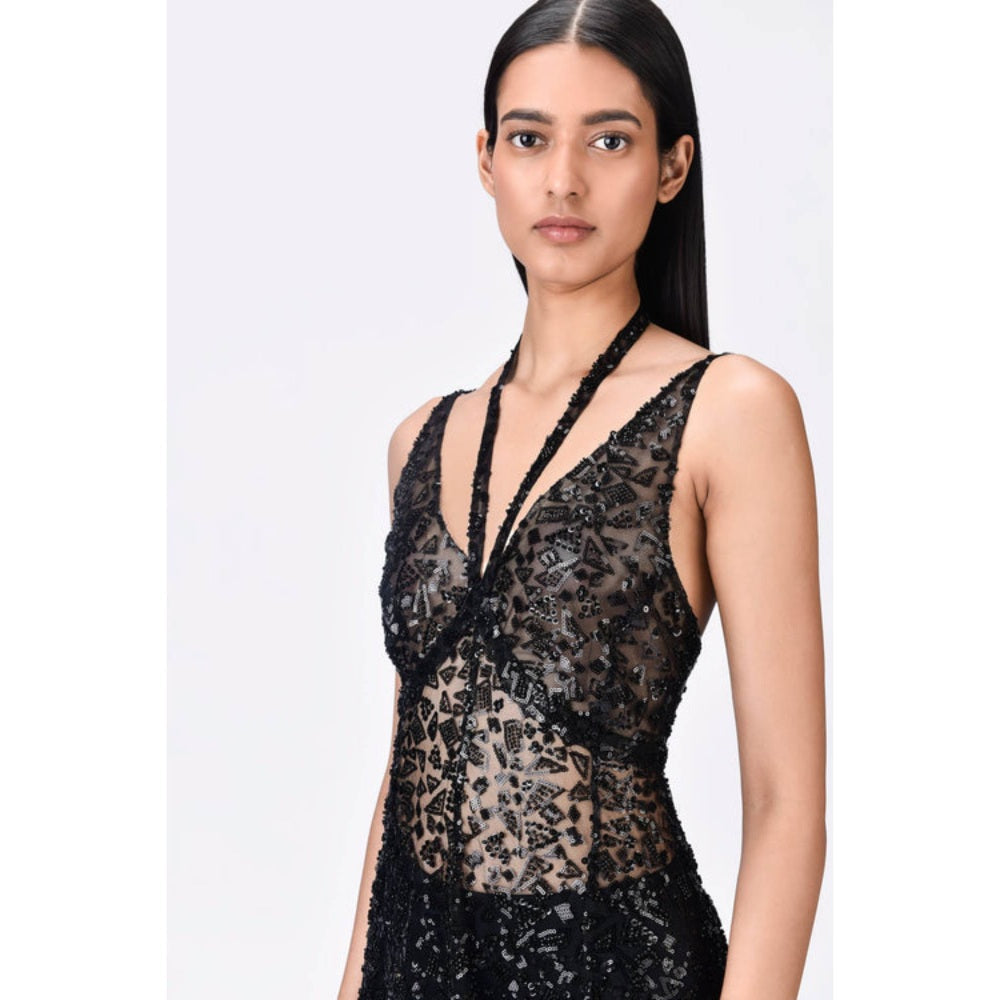 Genes Lecoanet Hemant Slim Fit Embroidered Tulle Floor-Length Gown