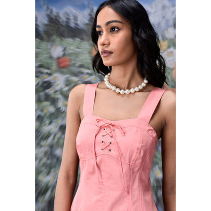 Genes Lecoanet Hemant Lace Up Slim Fit Dress- Coral Peach