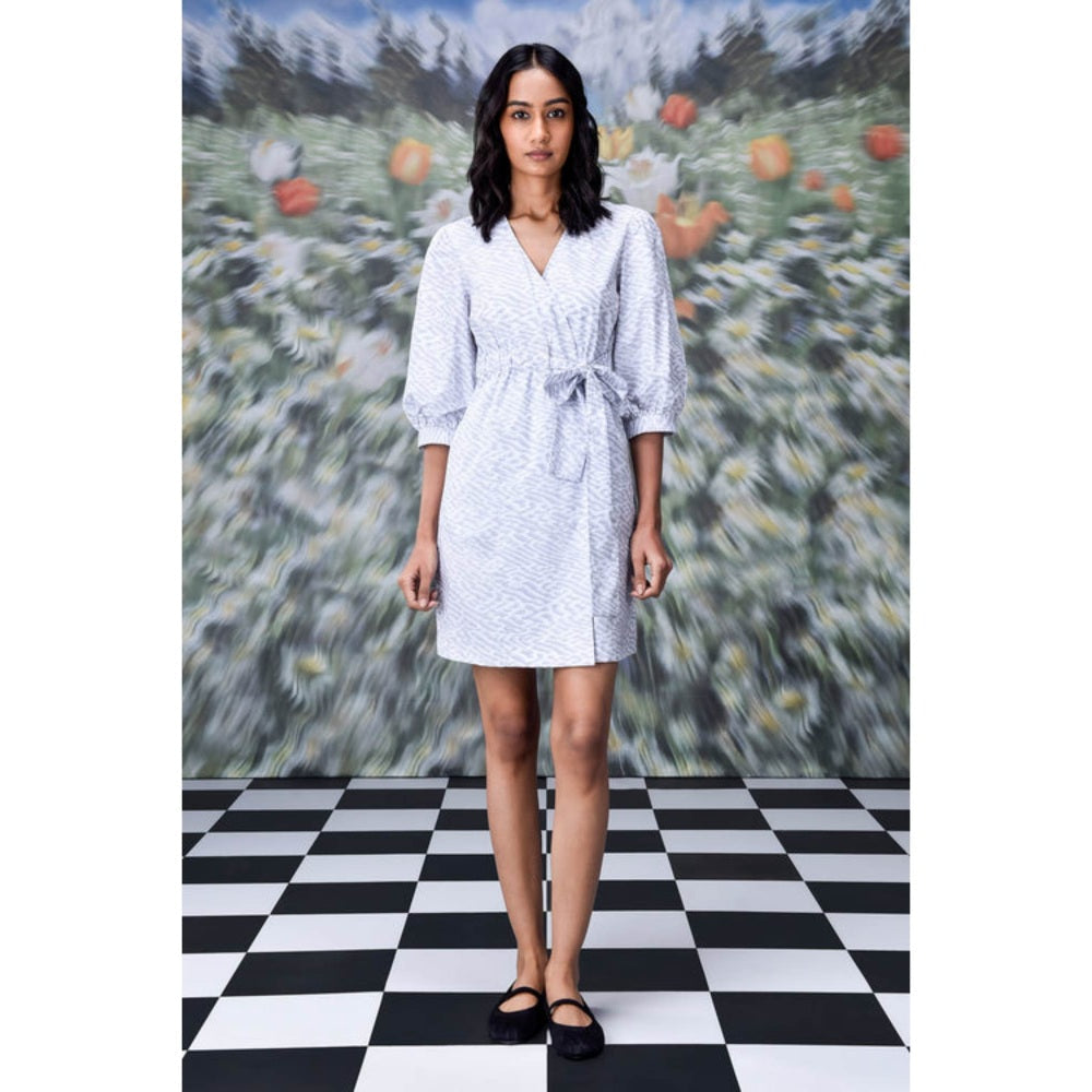 Genes Lecoanet Hemant Labyrinth Print Semi Fit Wraparound- Pearl Grey