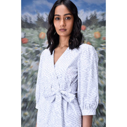 Genes Lecoanet Hemant Labyrinth Print Semi Fit Wraparound- Pearl Grey