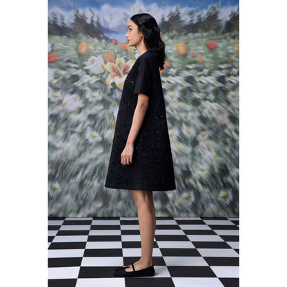 Genes Lecoanet Hemant Cutout Embroidery Relax Fit Dress- Black