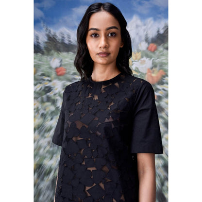 Genes Lecoanet Hemant Cutout Embroidery Relax Fit Dress- Black
