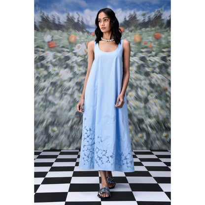 Genes Lecoanet Hemant Playing Card Maxi A-Line Dress- Light Blue