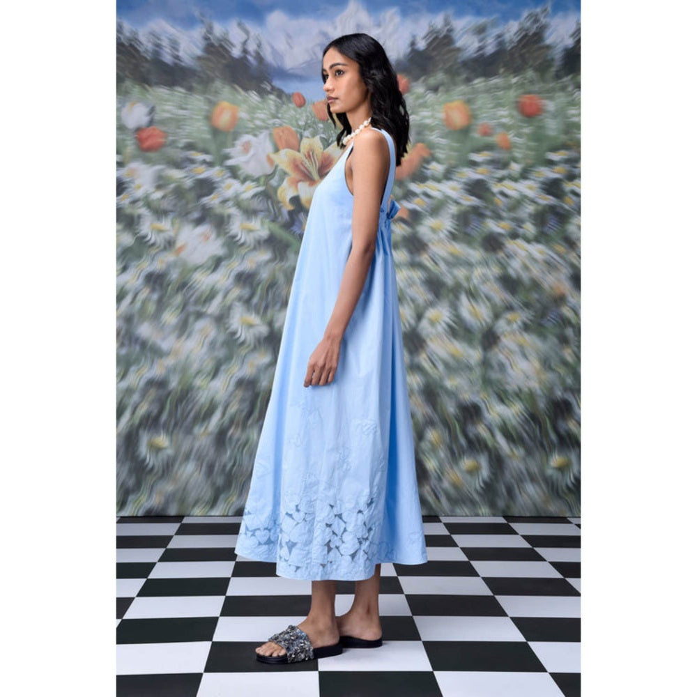 Genes Lecoanet Hemant Playing Card Maxi A-Line Dress- Light Blue