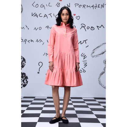 Genes Lecoanet Hemant Sequin Placket Relax Fit Dress- Coral Peach