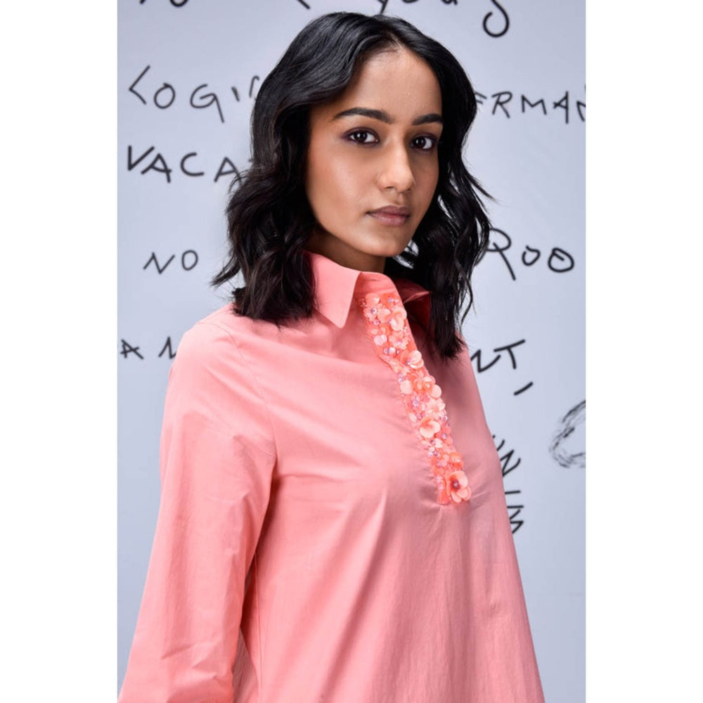 Genes Lecoanet Hemant Sequin Placket Relax Fit Dress- Coral Peach