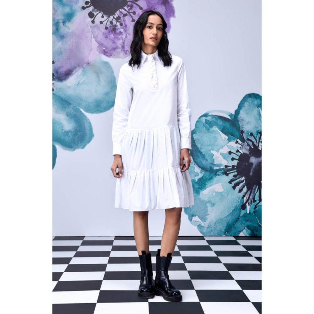 Genes Lecoanet Hemant Sequin Placket Relax Fit Dress- White