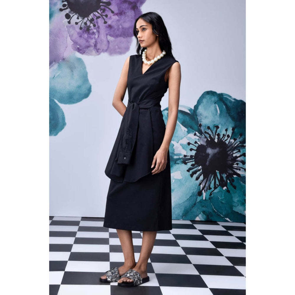 Genes Lecoanet Hemant Wool Deconstructed Semi Fit Dress- Black