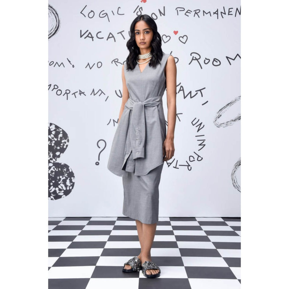 Genes Lecoanet Hemant Wool Deconstructed Semi Fit Dress- Pearl Grey