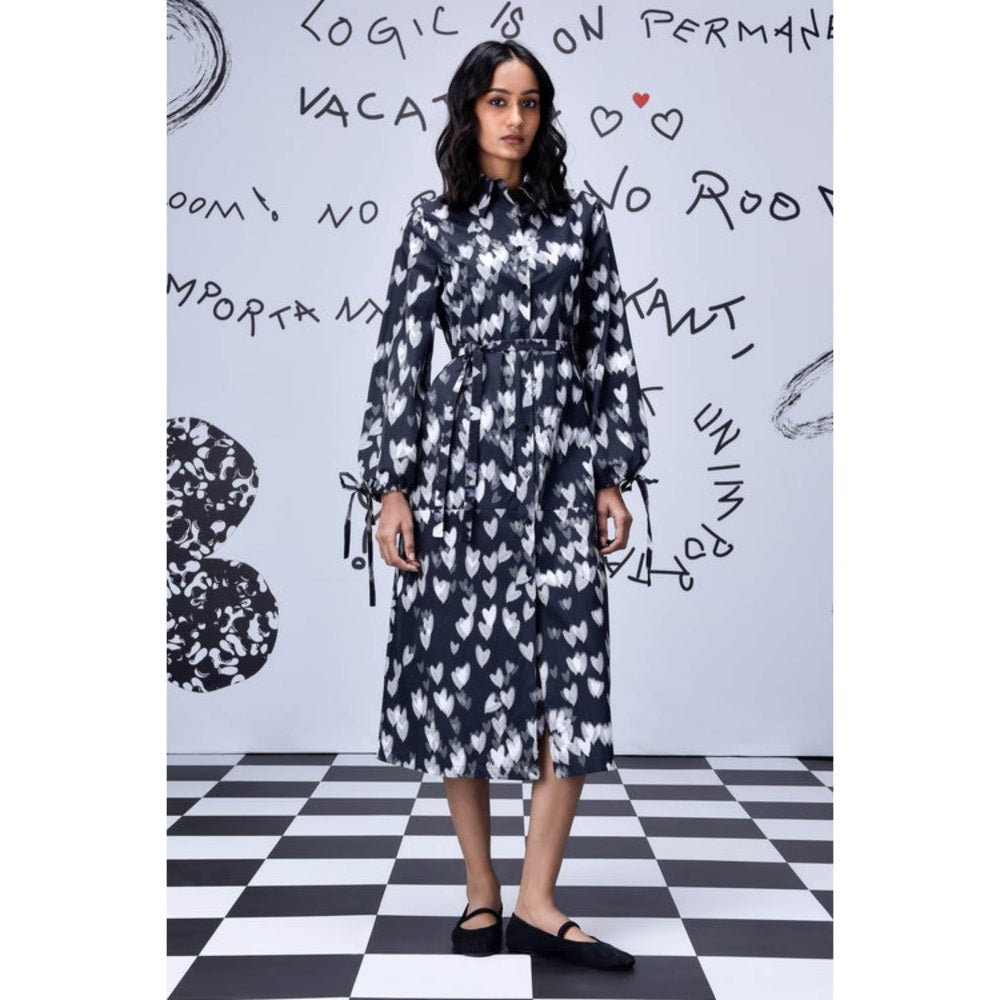 Genes Lecoanet Hemant Heart Print Relax Fit Dress- Black