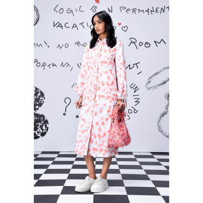 Genes Lecoanet Hemant Heart Print Relax Fit Dress- Coral Peach