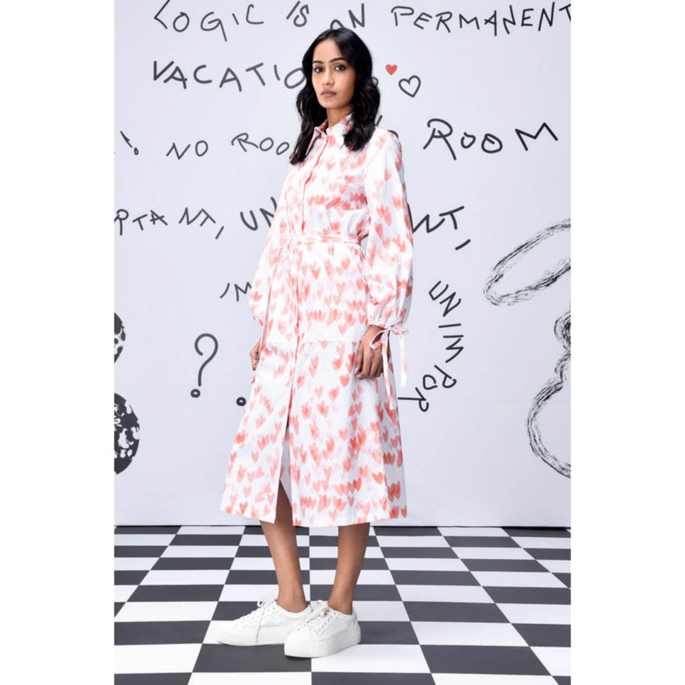 Genes Lecoanet Hemant Heart Print Relax Fit Dress- Coral Peach