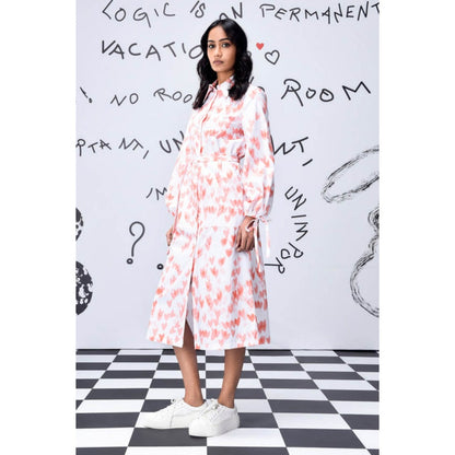 Genes Lecoanet Hemant Heart Print Relax Fit Dress- Coral Peach