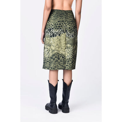 Genes Lecoanet Hemant Green Crepe Printed Midi Skirt