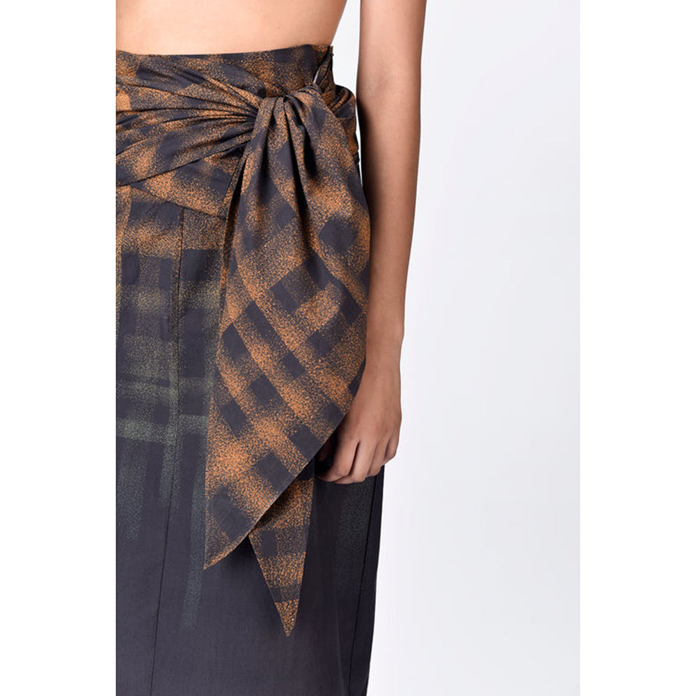 Genes Lecoanet Hemant Brown Cotton Poplin Abstract Midi Skirt