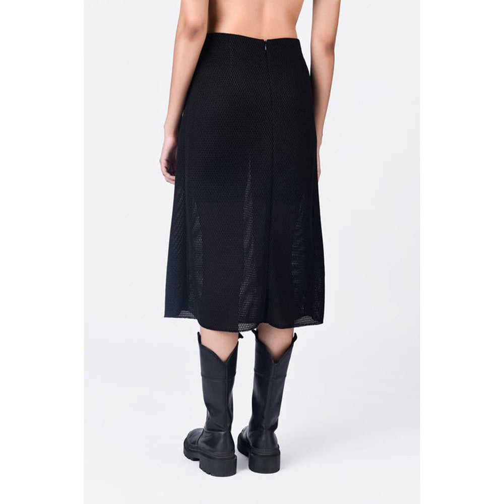 Genes Lecoanet Hemant Black Polyester Solid/Plain Midi Skirt