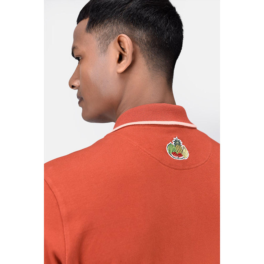 Genes Lecoanet Hemant Regular Fit Men's Polo T-Shirt With Genes Fruit Basket Embroidery Coral Orange