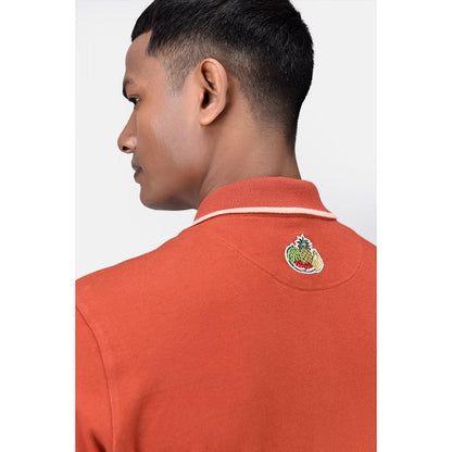 Genes Lecoanet Hemant Regular Fit Men's Polo T-Shirt With Genes Fruit Basket Embroidery Coral Orange