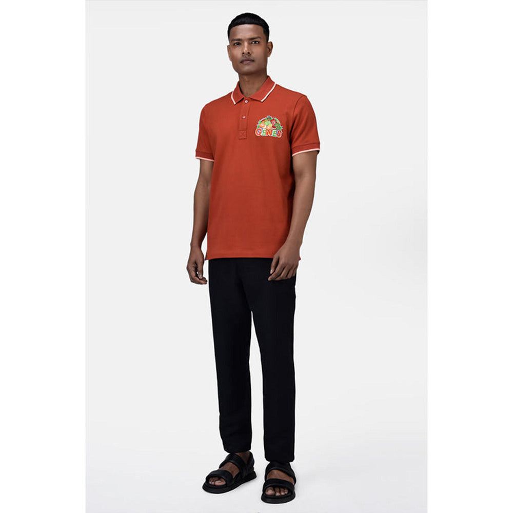 Genes Lecoanet Hemant Regular Fit Men's Polo T-Shirt With Genes Fruit Basket Embroidery Coral Orange