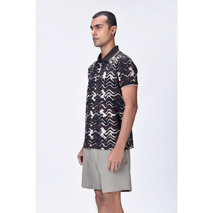 Genes Lecoanet Hemant Regular Fit Polo T-Shirt With Solar Wave Check Print