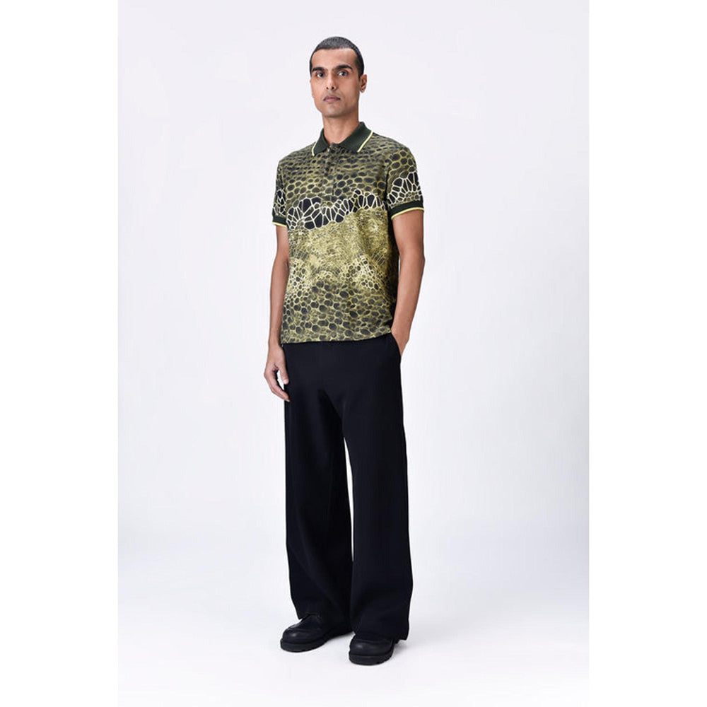 Genes Lecoanet Hemant Cotton Pique Polo T-Shirt With Microcell Print And Contrast Collar - Clay Green