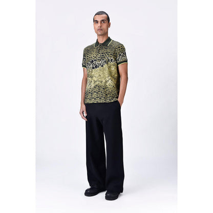 Genes Lecoanet Hemant Cotton Pique Polo T-Shirt With Microcell Print And Contrast Collar - Clay Green