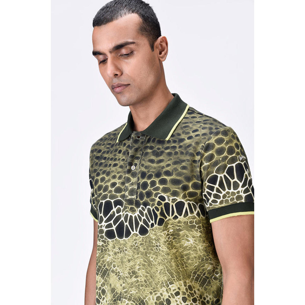 Genes Lecoanet Hemant Cotton Pique Polo T-Shirt With Microcell Print And Contrast Collar - Clay Green