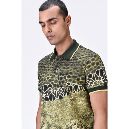 Genes Lecoanet Hemant Cotton Pique Polo T-Shirt With Microcell Print And Contrast Collar - Clay Green
