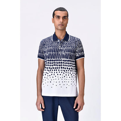 Genes Lecoanet Hemant Regular Fit Polo T-Shirt With Cell Degrade Print - Blue-Black