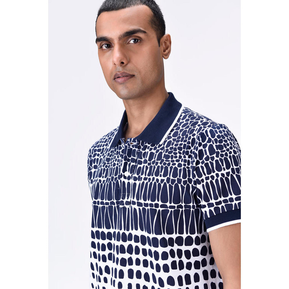 Genes Lecoanet Hemant Regular Fit Polo T-Shirt With Cell Degrade Print - Blue-Black