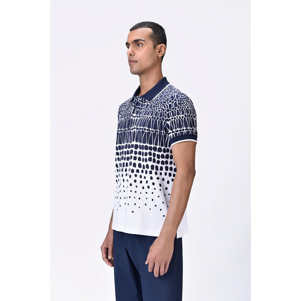 Genes Lecoanet Hemant Regular Fit Polo T-Shirt With Cell Degrade Print - Clay-Green