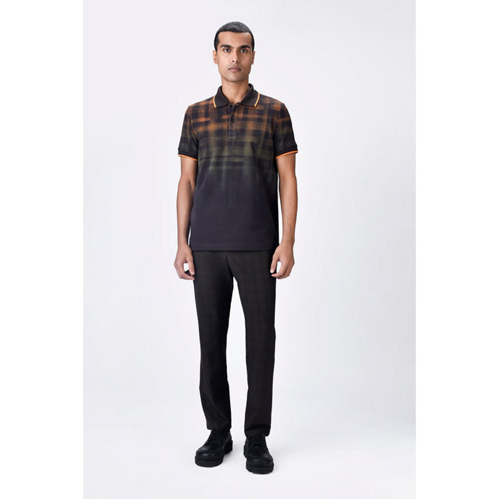 Genes Lecoanet Hemant Chocolate Brown Dotted Check Polo T-Shirt