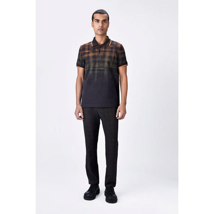 Genes Lecoanet Hemant Chocolate Brown Dotted Check Polo T-Shirt